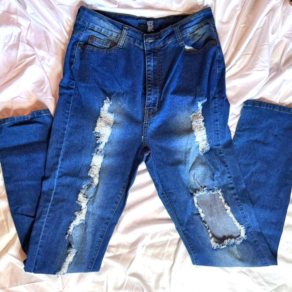 Blue Ripped Distressed Jeans | 6